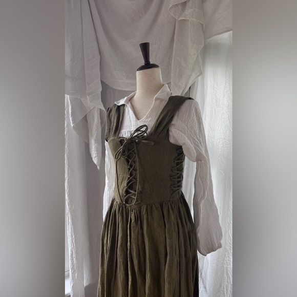 **NWOT** Linennaive Glory 33 | Front Lace Up Dress in Olive Green - Picture 6 of 16